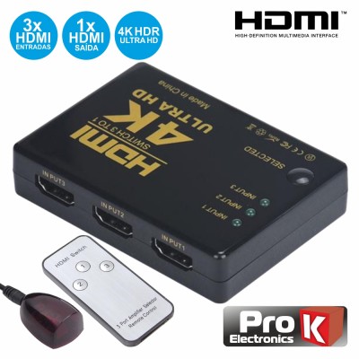 Dist. HDMI Amplificado 3 Ent. 1 Saída IR
